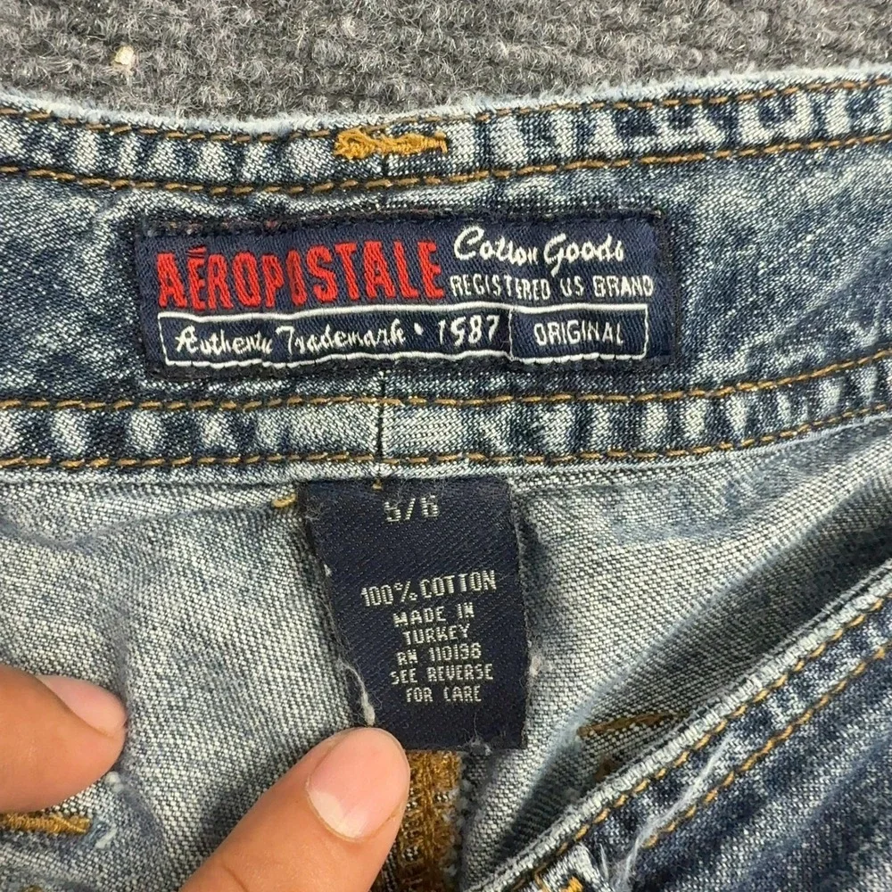 Vintage Aeropostale Capri Jeans Women 5/6 Blue Cotton Cargo Drawstring Y2K Style